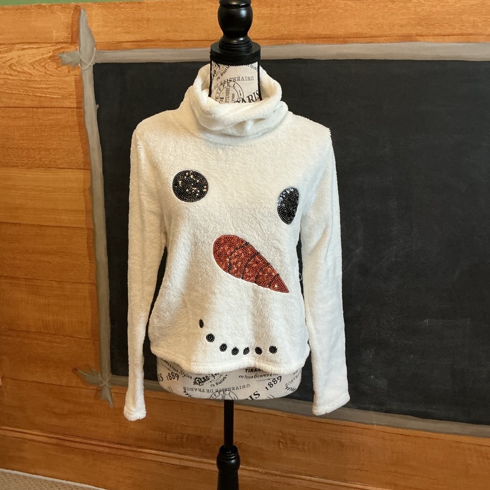 Chance or Fate Fuzzy cowl neck snowman sweater